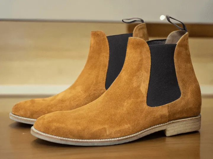 Awesome Handmade Men's Camel Color Suede Chelsea Boots, Men Ankle Boots, Men Designer Boots