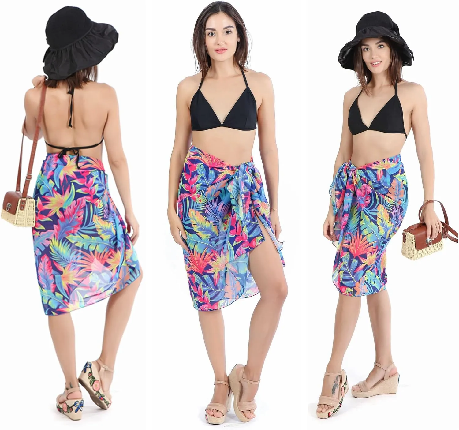 Ayliss Womens Swimwear Chiffon Cover up Solid Color Printed Beach Sarong Swimsuit Wrap Skirt Bathing Bikini Resort Wear