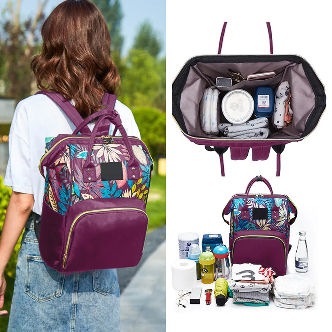 Babymoon Mother Diaper Bag Lightweight Multifunctional Travel Unisex Diaper Backpack - Purple