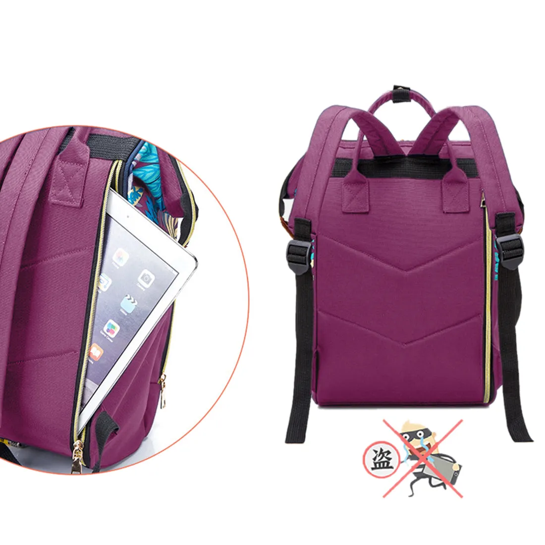 Babymoon Mother Diaper Bag Lightweight Multifunctional Travel Unisex Diaper Backpack - Purple