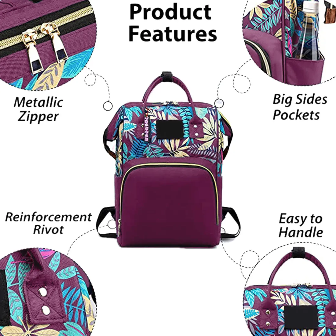 Babymoon Mother Diaper Bag Lightweight Multifunctional Travel Unisex Diaper Backpack - Purple
