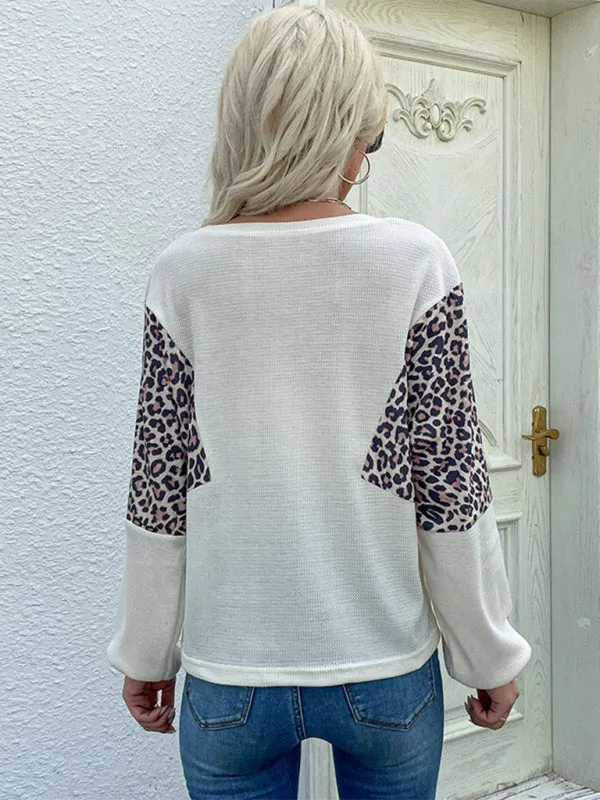 Bailee Loose Crew Neck Bottoming Leopard Print Knitted Sweater