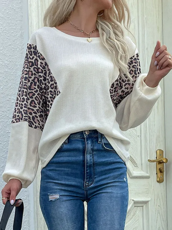 Bailee Loose Crew Neck Bottoming Leopard Print Knitted Sweater