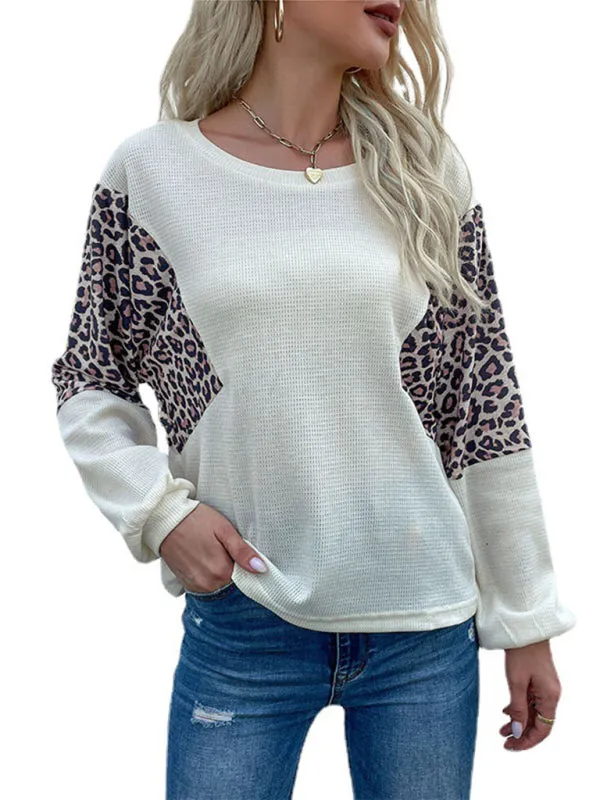 Bailee Loose Crew Neck Bottoming Leopard Print Knitted Sweater