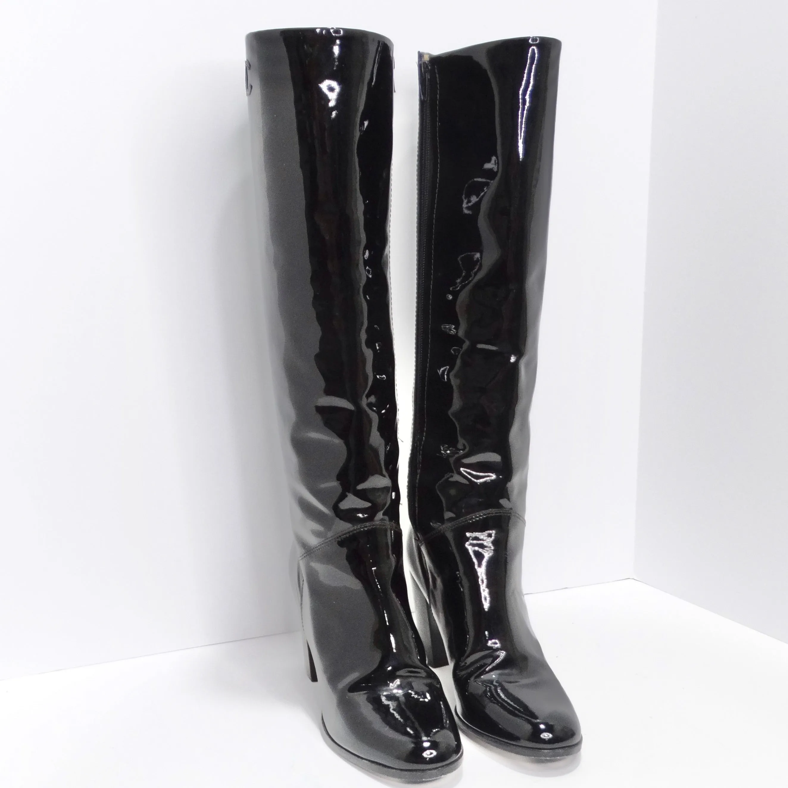 Chanel Black Patent Leather Boots