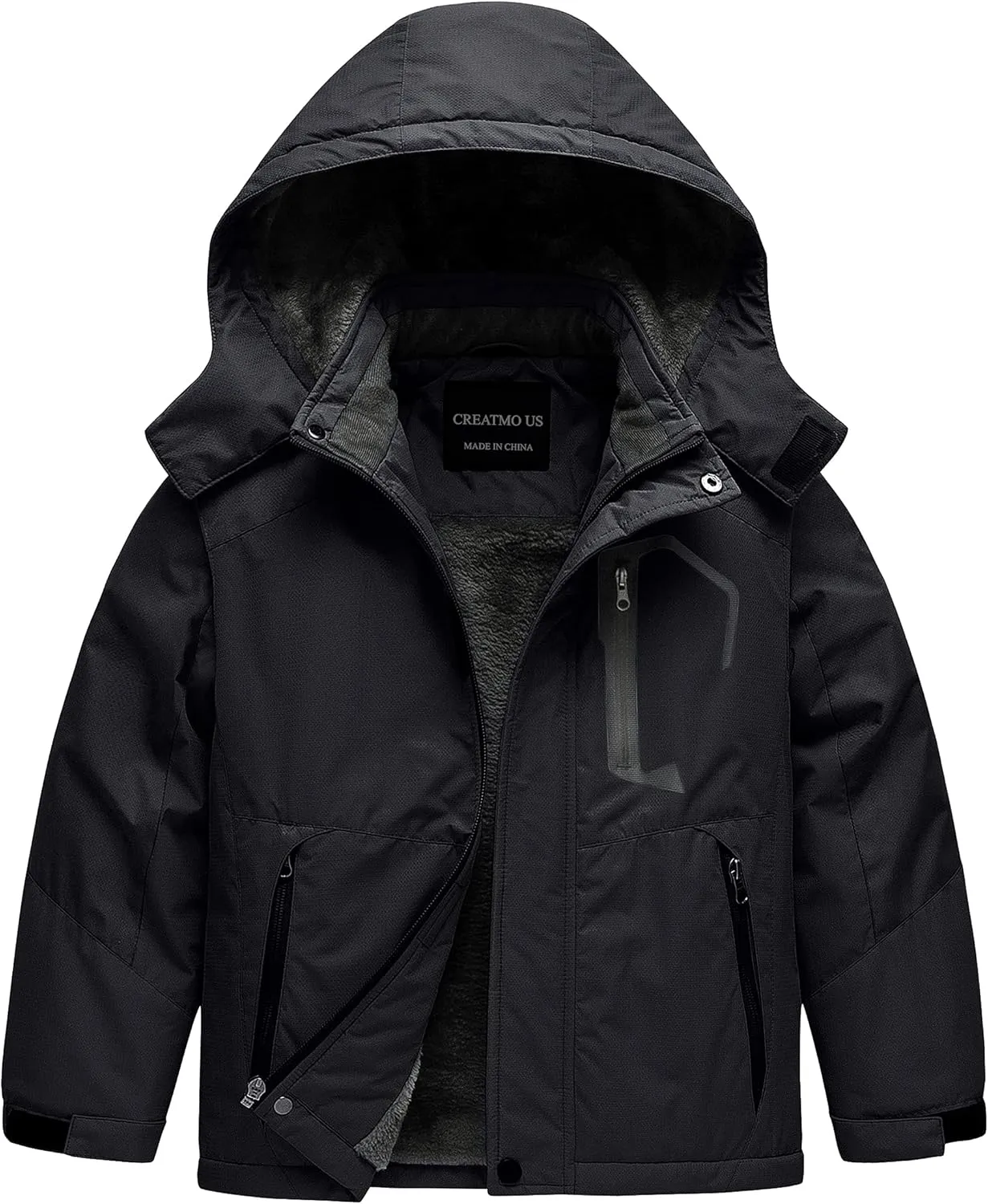 CREATMO US Boy's Waterproof Ski Jacket Warm Winter Snow Coat Windproof Snowboarding Rain Jacket