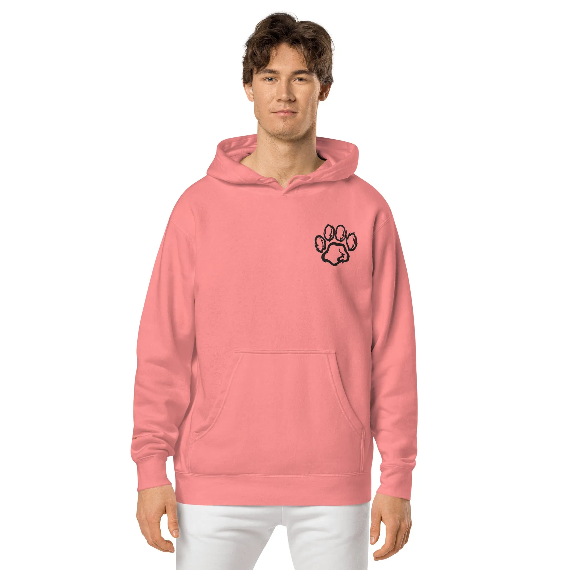 Embroidered Pet Paw Design Unisex Pigment-Dyed Hoodie