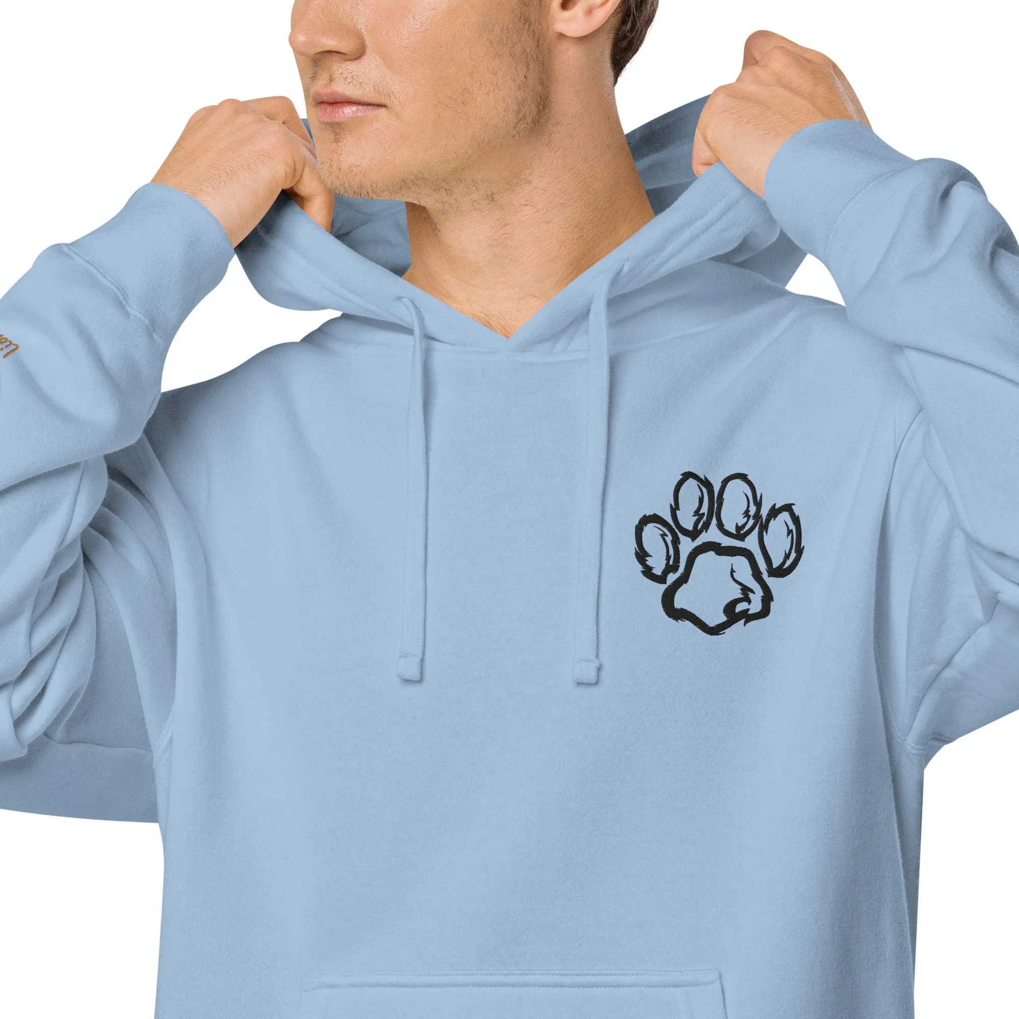 Embroidered Pet Paw Design Unisex Pigment-Dyed Hoodie