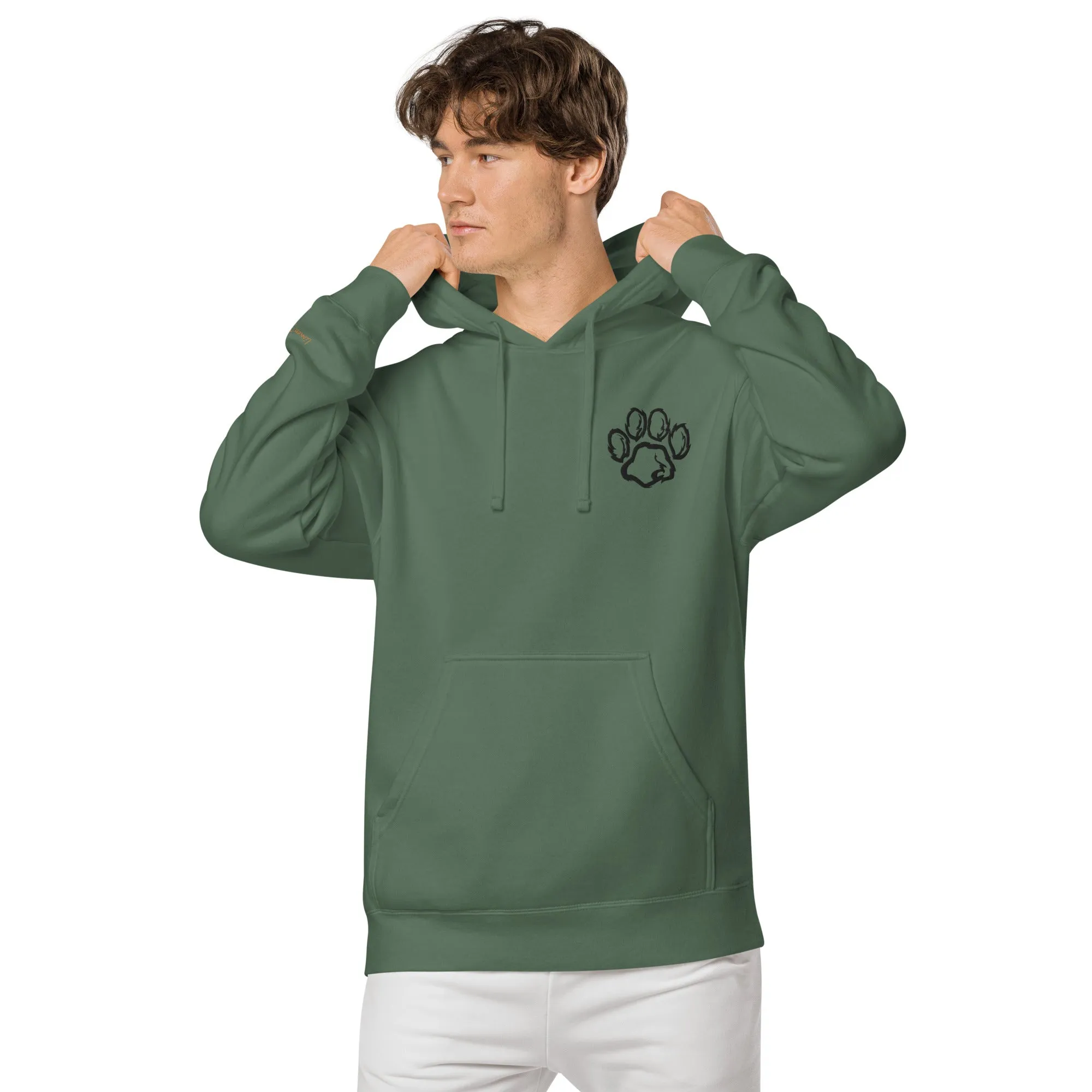 Embroidered Pet Paw Design Unisex Pigment-Dyed Hoodie