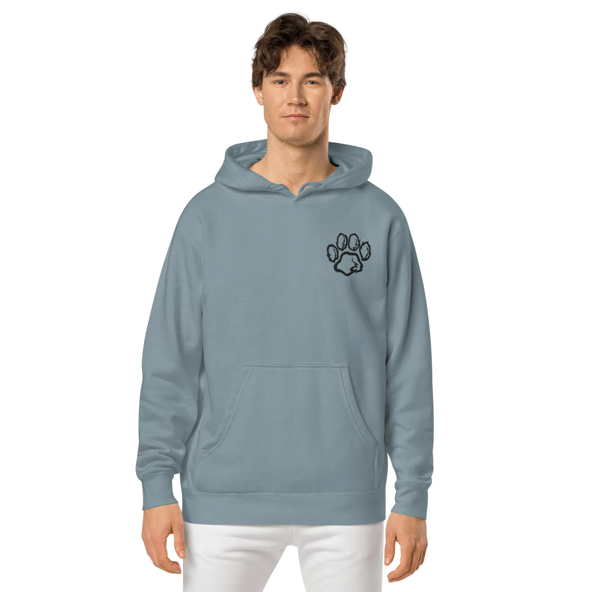 Embroidered Pet Paw Design Unisex Pigment-Dyed Hoodie