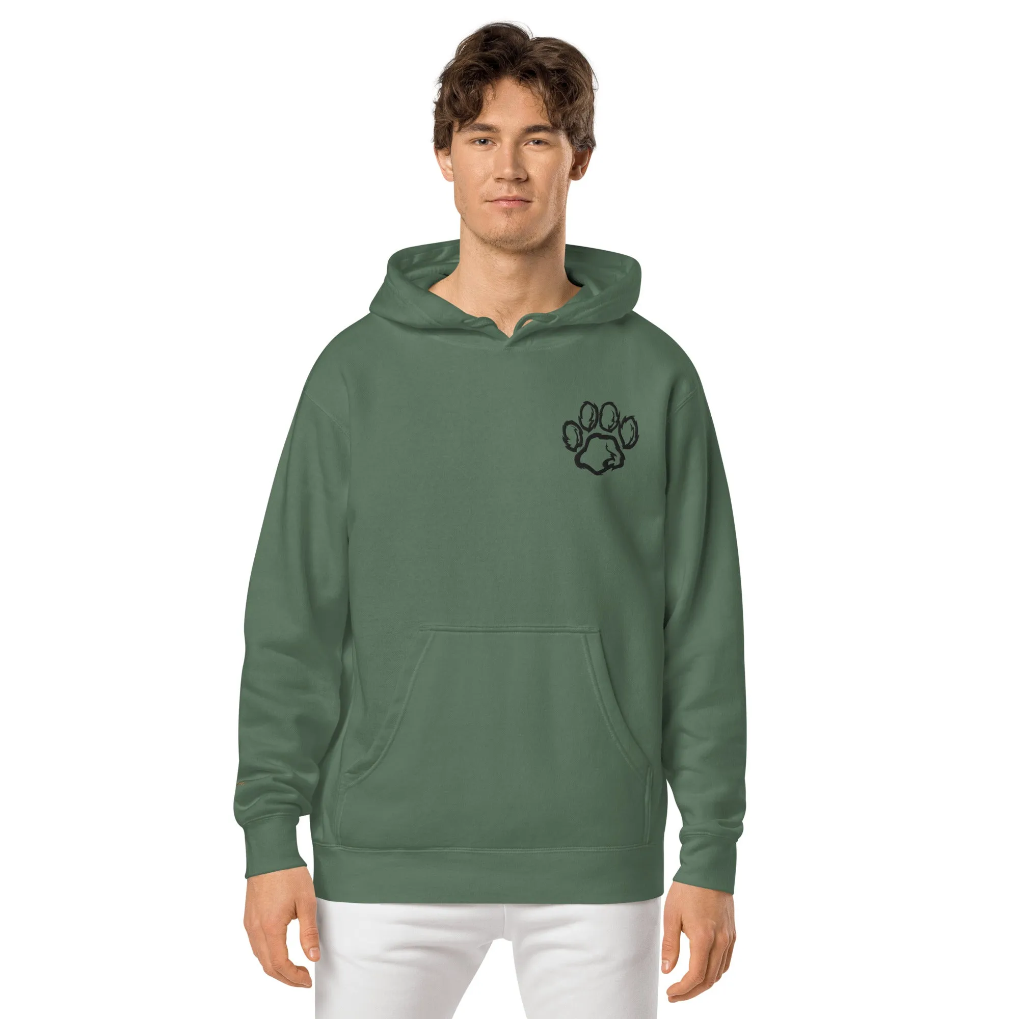 Embroidered Pet Paw Design Unisex Pigment-Dyed Hoodie