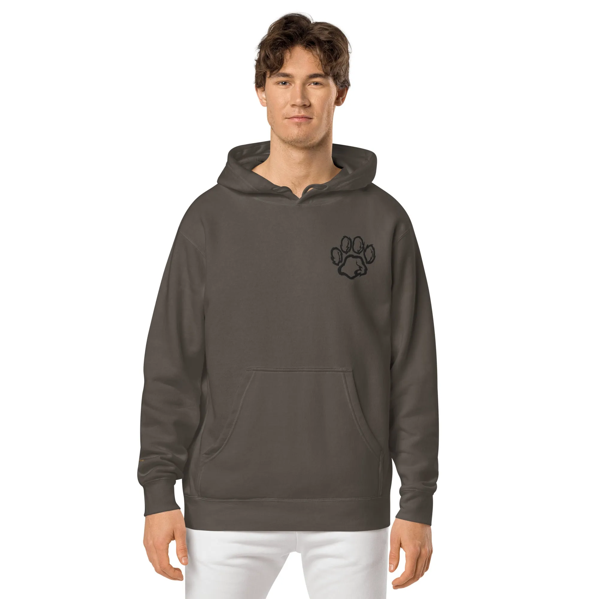 Embroidered Pet Paw Design Unisex Pigment-Dyed Hoodie