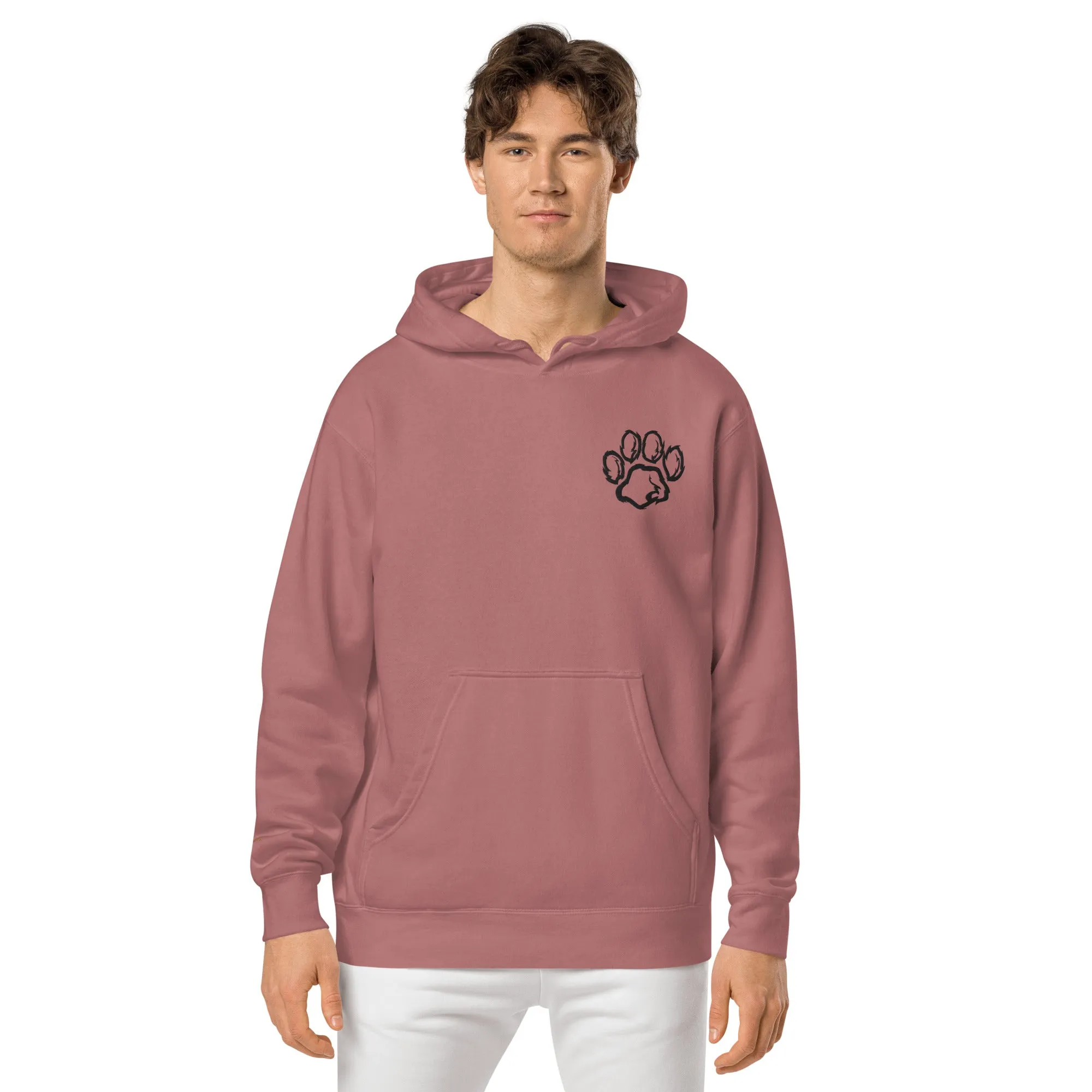Embroidered Pet Paw Design Unisex Pigment-Dyed Hoodie