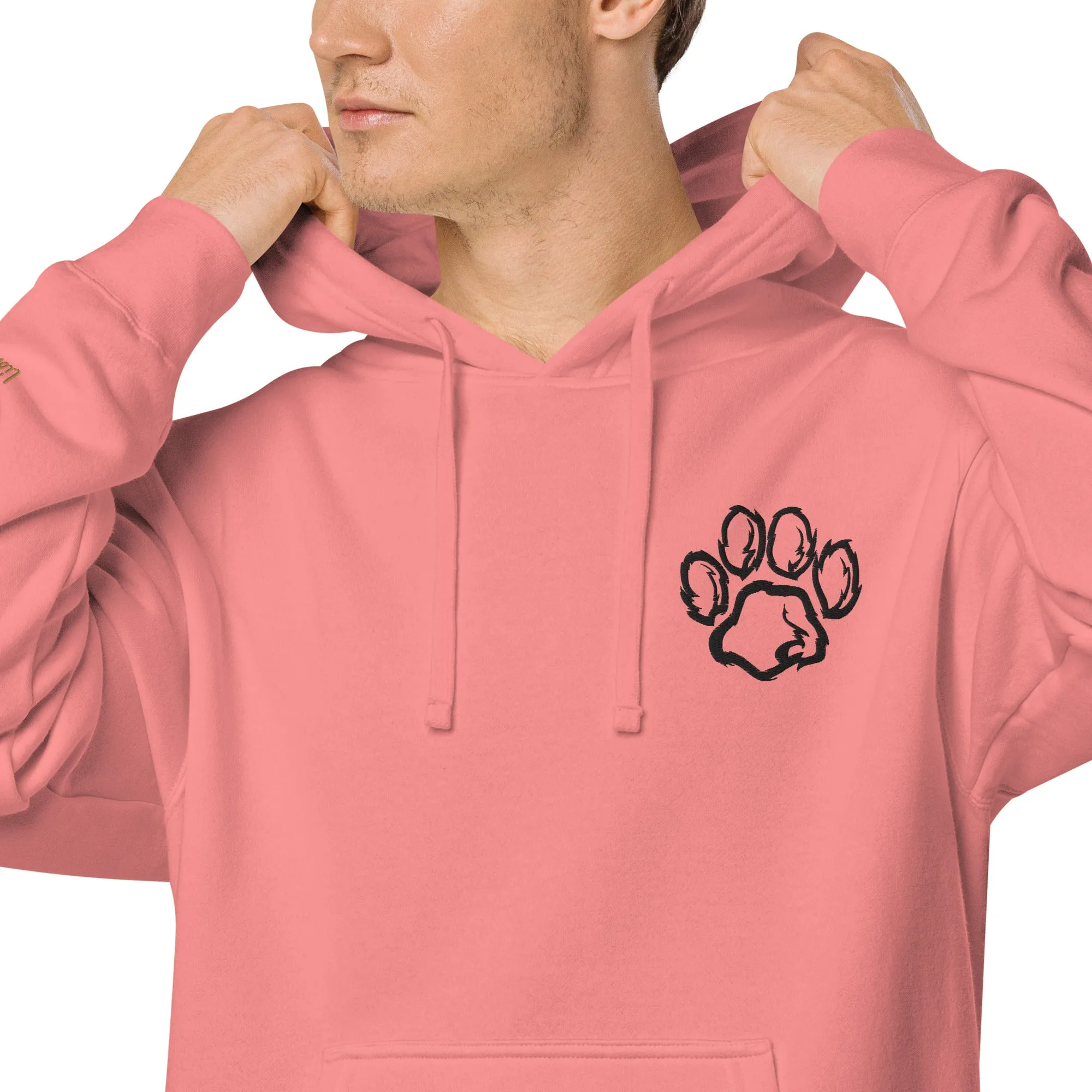 Embroidered Pet Paw Design Unisex Pigment-Dyed Hoodie