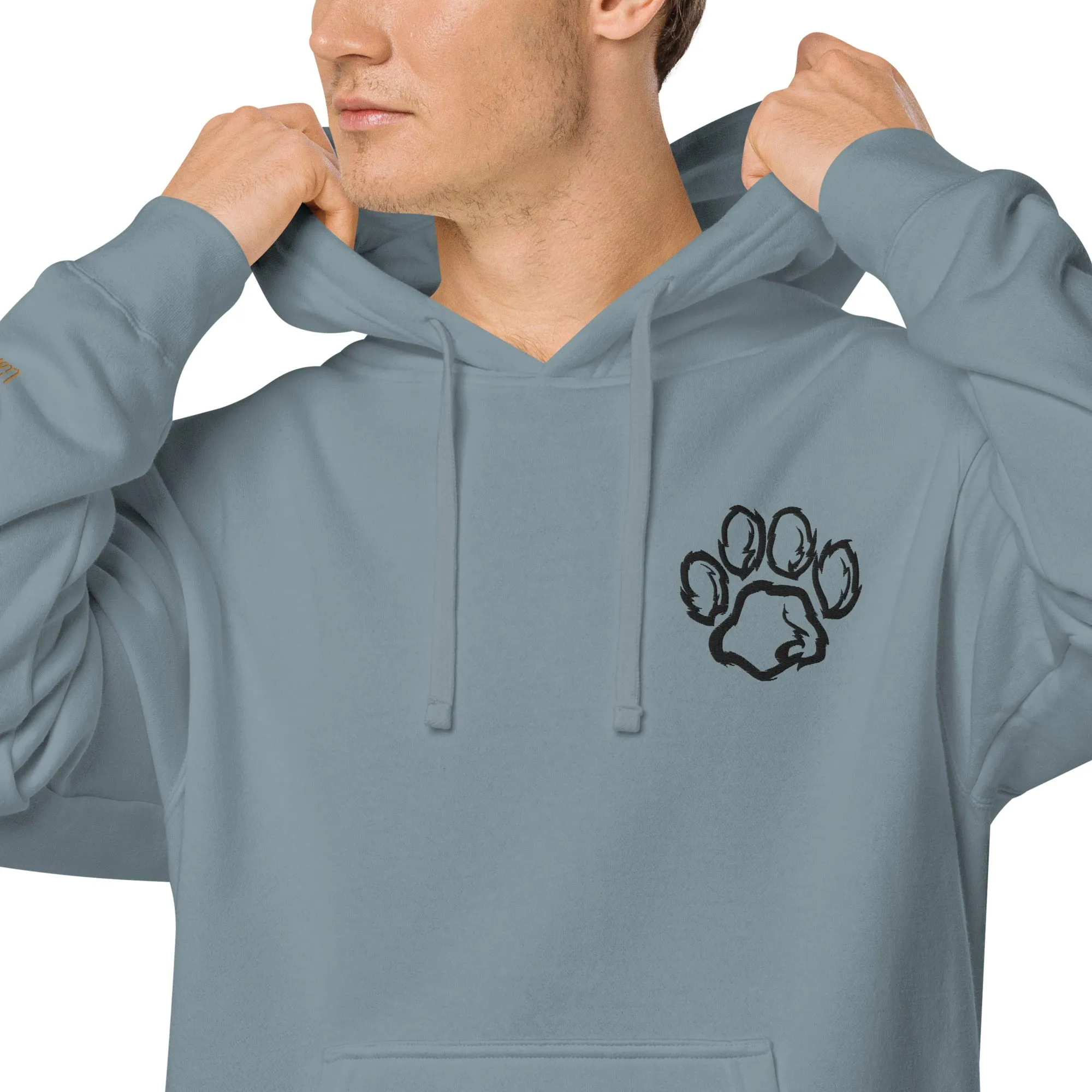 Embroidered Pet Paw Design Unisex Pigment-Dyed Hoodie