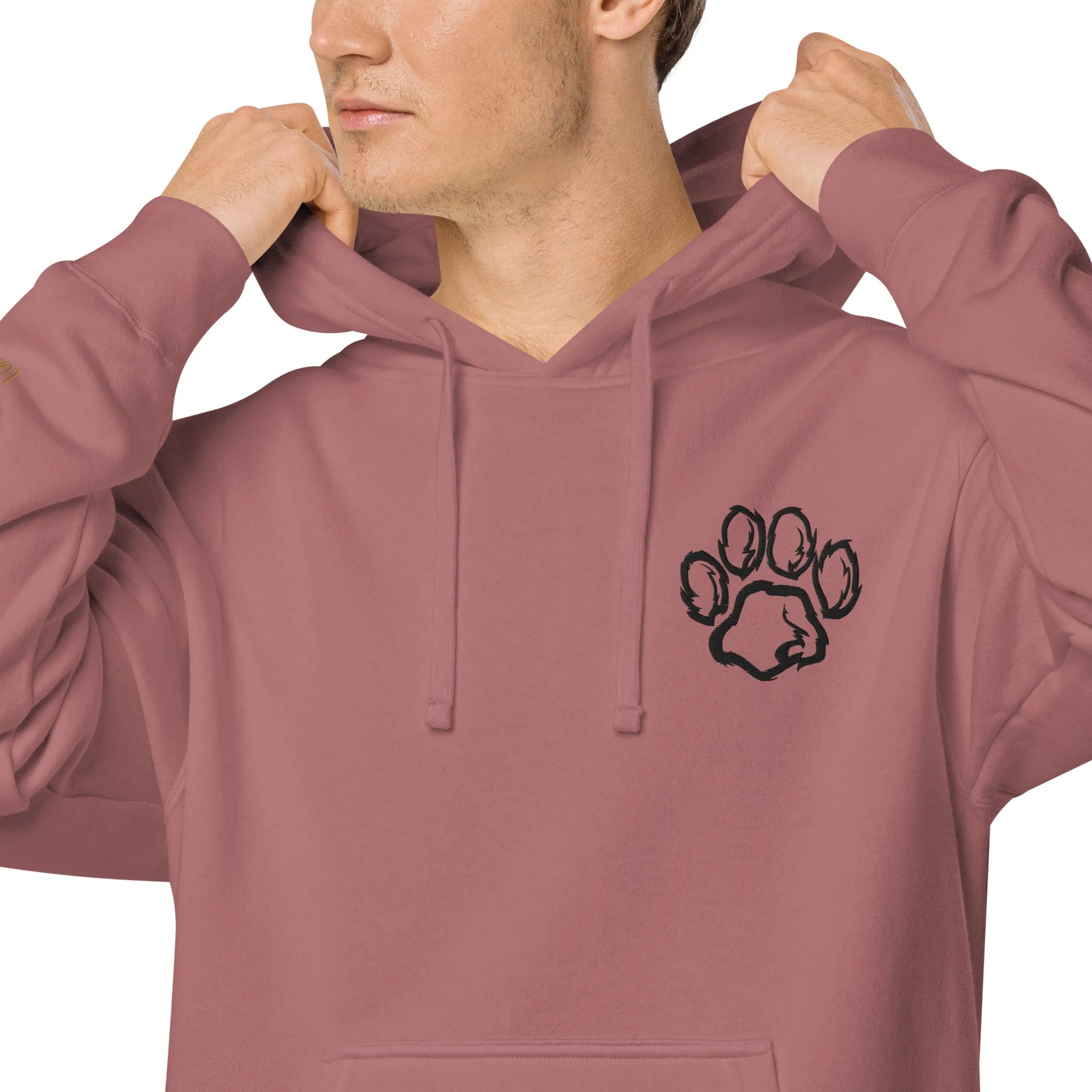 Embroidered Pet Paw Design Unisex Pigment-Dyed Hoodie