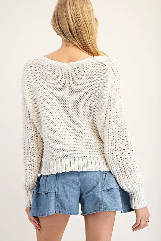 Emma Long Sleeve Crochet Sweater Top White