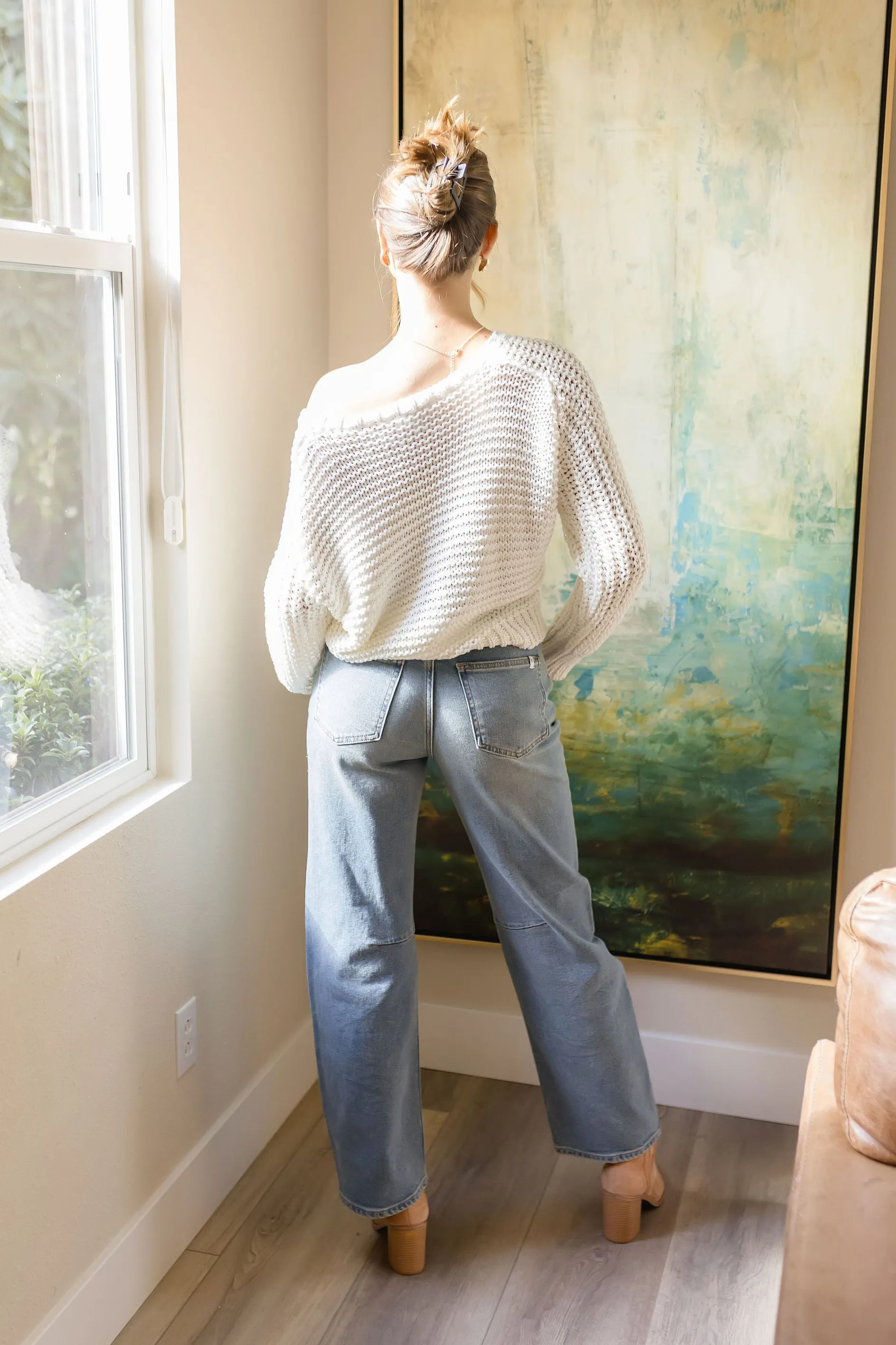 Emma Long Sleeve Crochet Sweater Top White