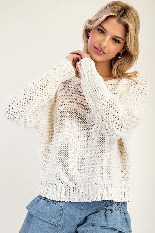 Emma Long Sleeve Crochet Sweater Top White