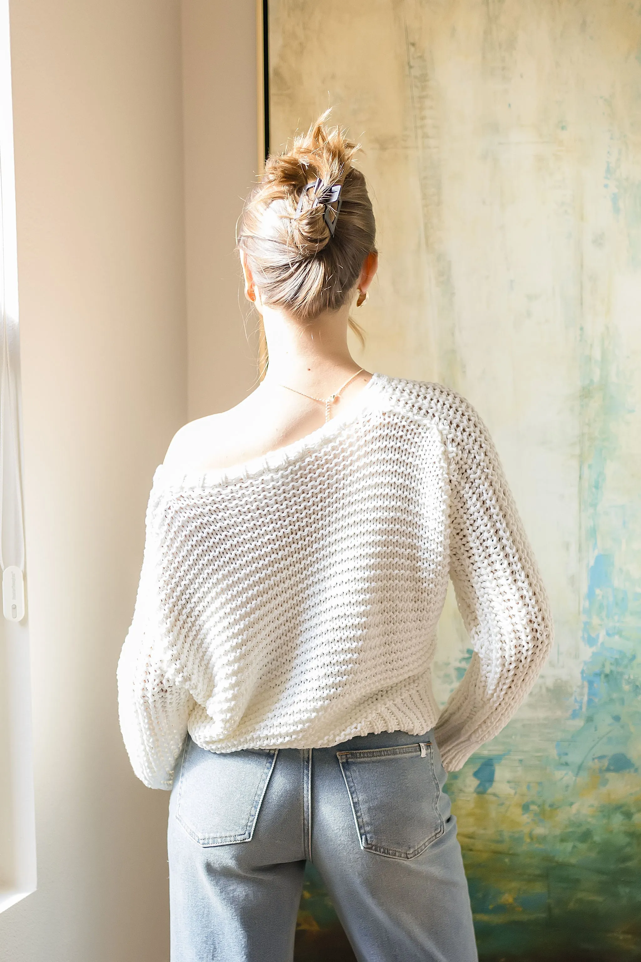 Emma Long Sleeve Crochet Sweater Top White