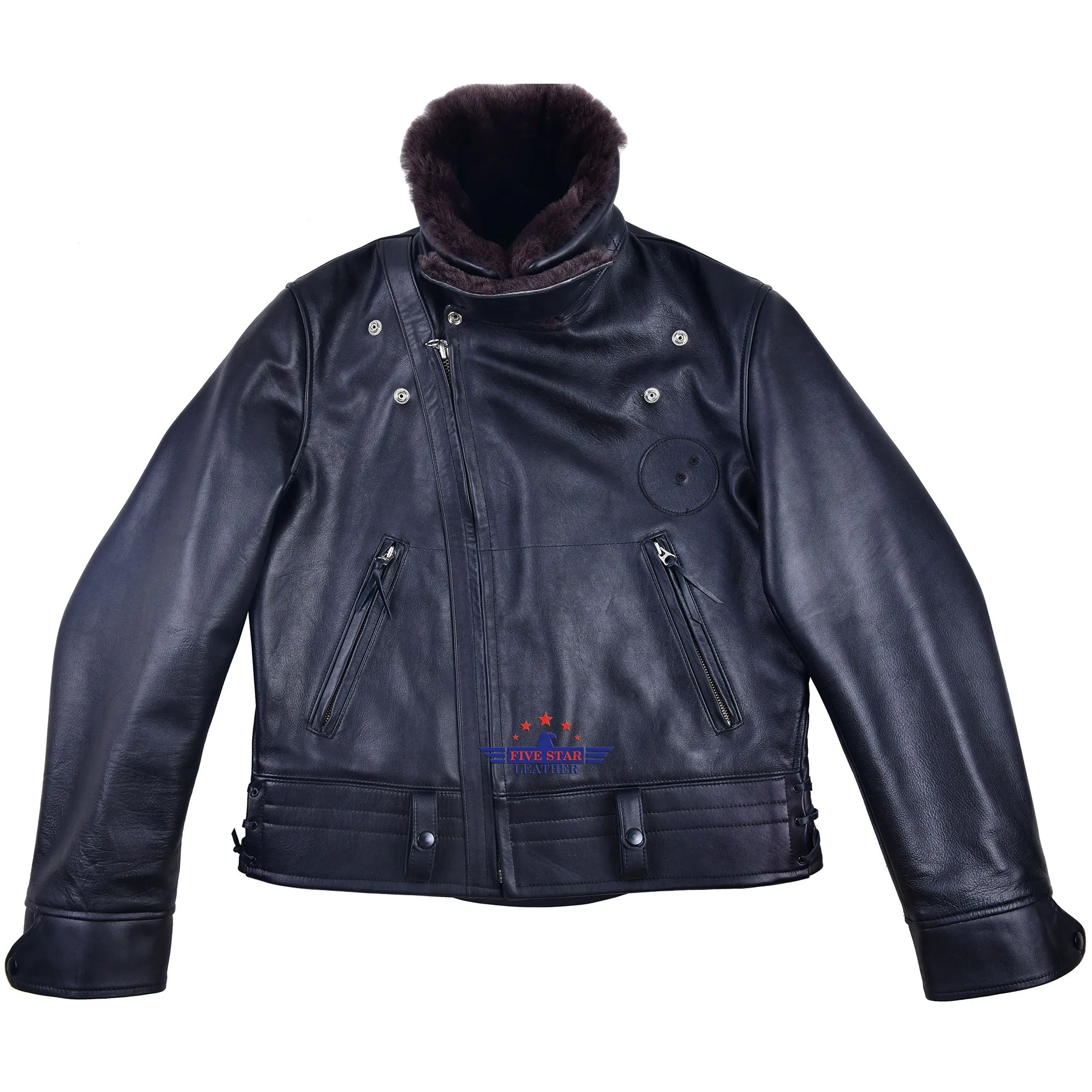 FiveStar Leather Repro 1940s Police Officers Horsehide Black Leather Jacket