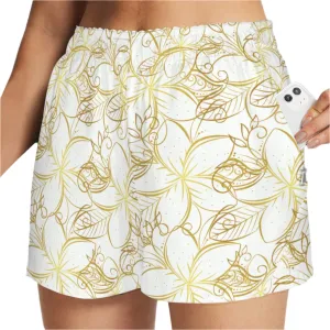 Golden Frangipani White Zip Pocket Shorts up to 5 XL (FWS)
