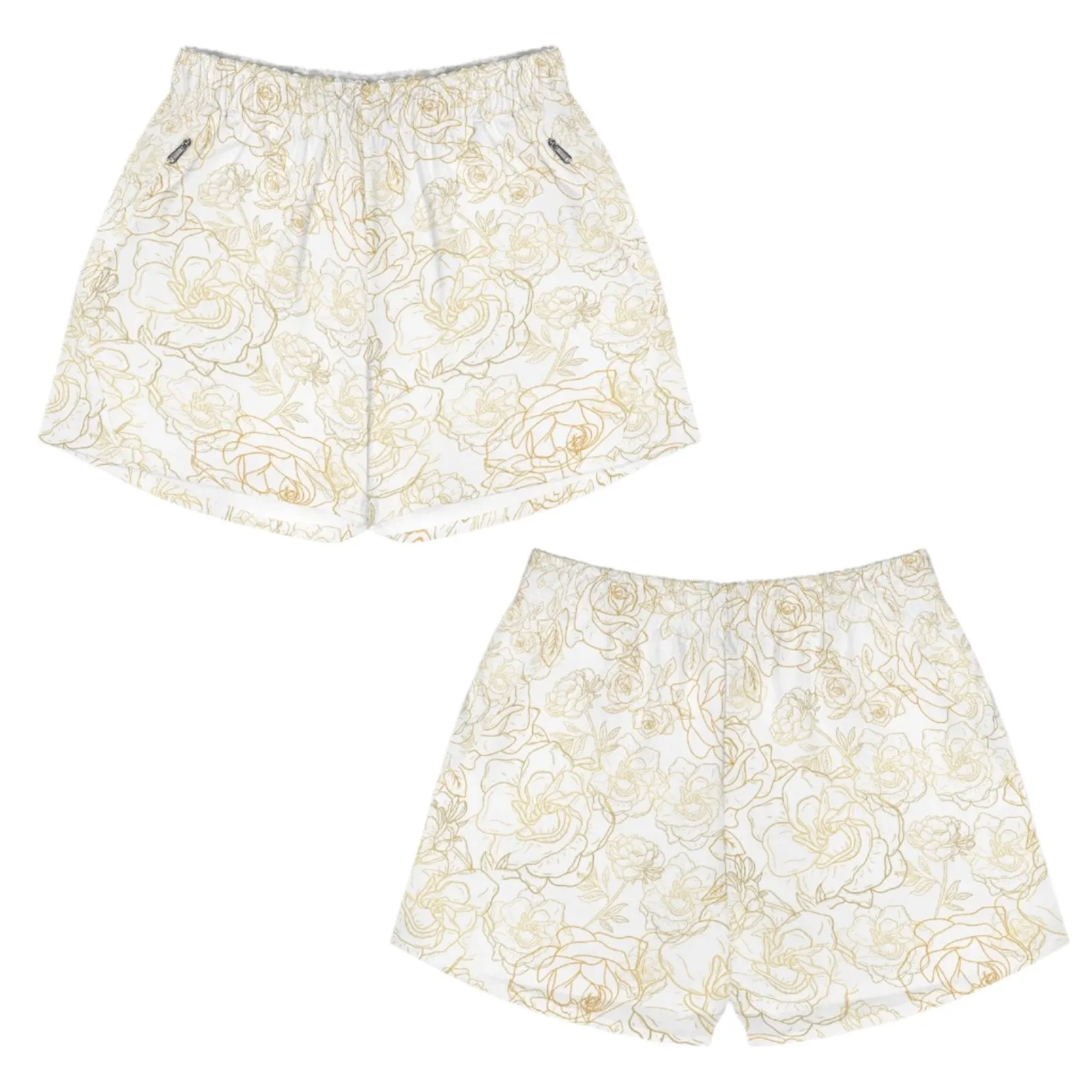Golden Roses White Art Zip Pocket Shorts up to 5 XL (FWS)