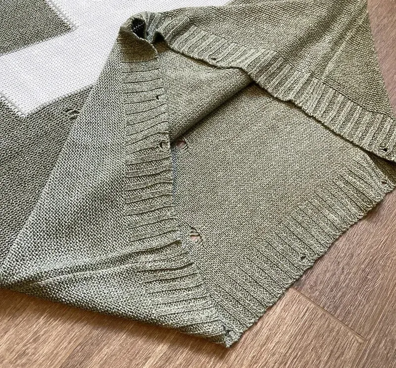 Green Cross Long Sleeve Oversize Knitted Sweater
