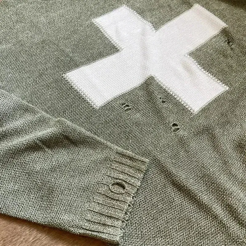 Green Cross Long Sleeve Oversize Knitted Sweater