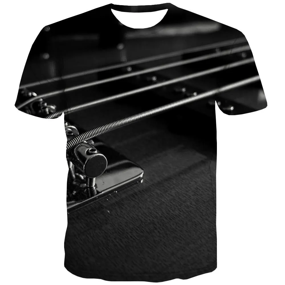 Guitar T shirts Men Music T-shirts Graphic Wooden Shirt Print Metal T shirts Funny