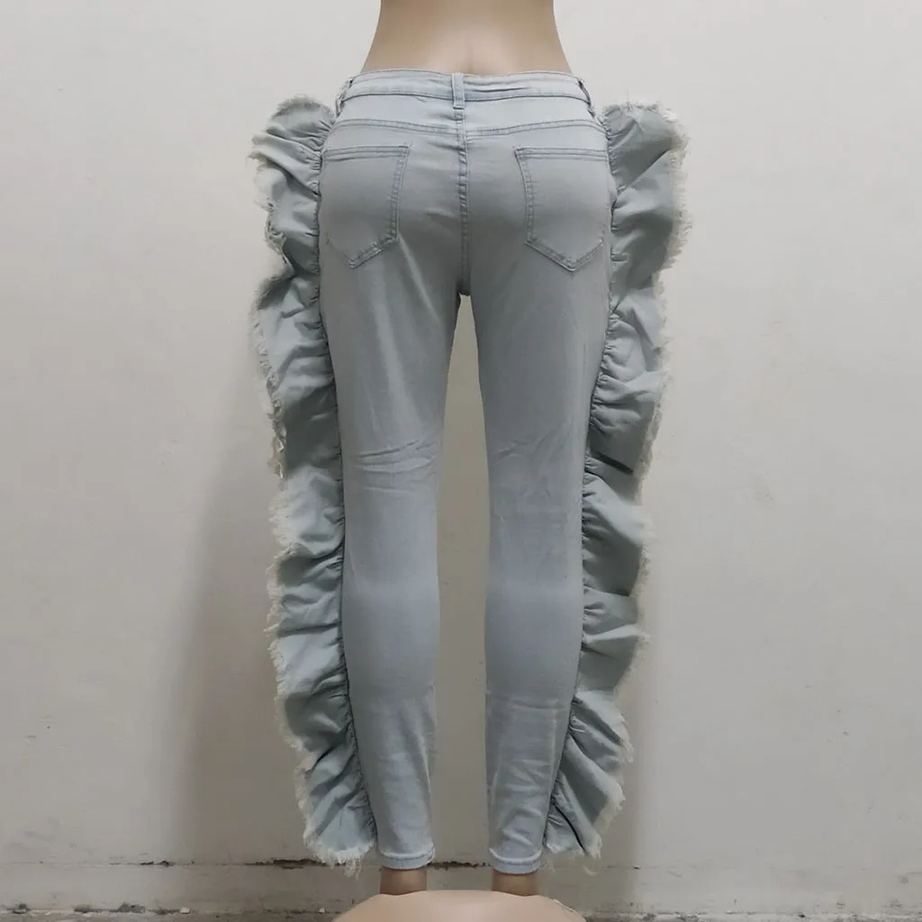 GV Womens' Trending Sexy Jeans Street Ripped Denim Trousers Girl Holes high waist jeans
