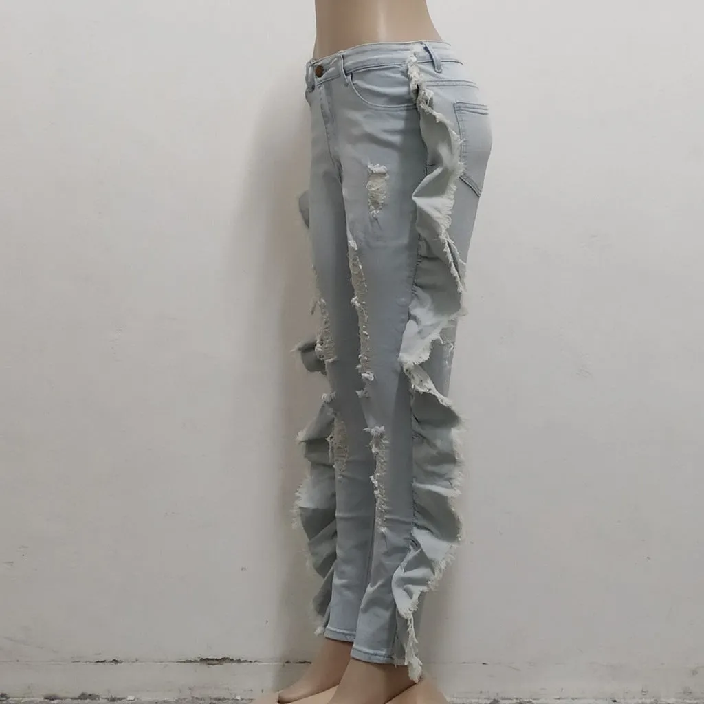 GV Womens' Trending Sexy Jeans Street Ripped Denim Trousers Girl Holes high waist jeans
