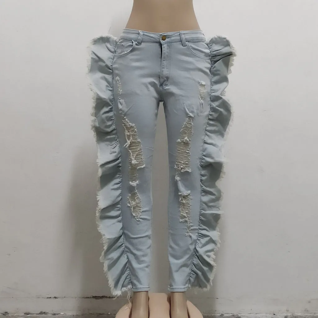 GV Womens' Trending Sexy Jeans Street Ripped Denim Trousers Girl Holes high waist jeans
