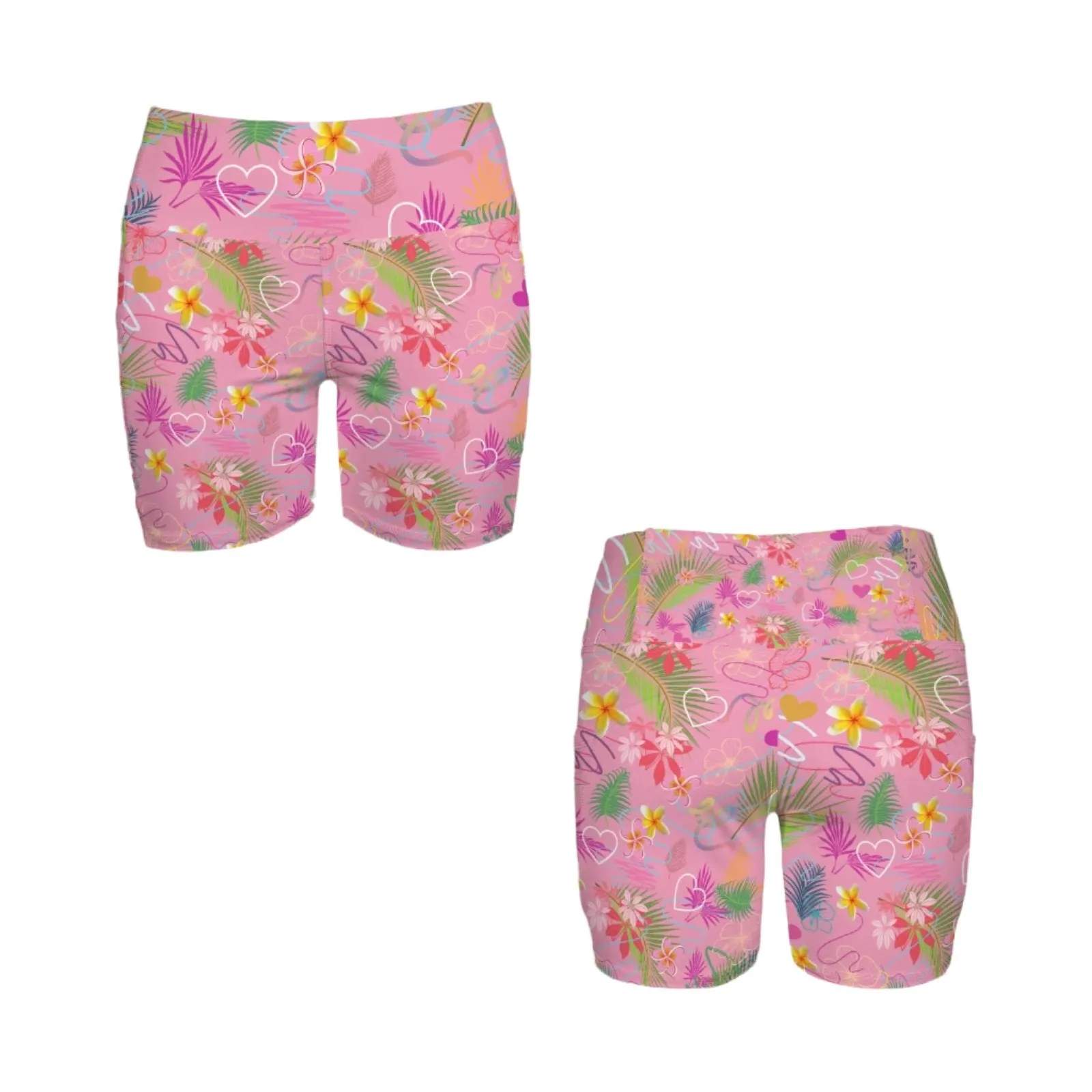Hawaiian Pink Yoga Shorts with Pockets up to 5 XL (FWS)