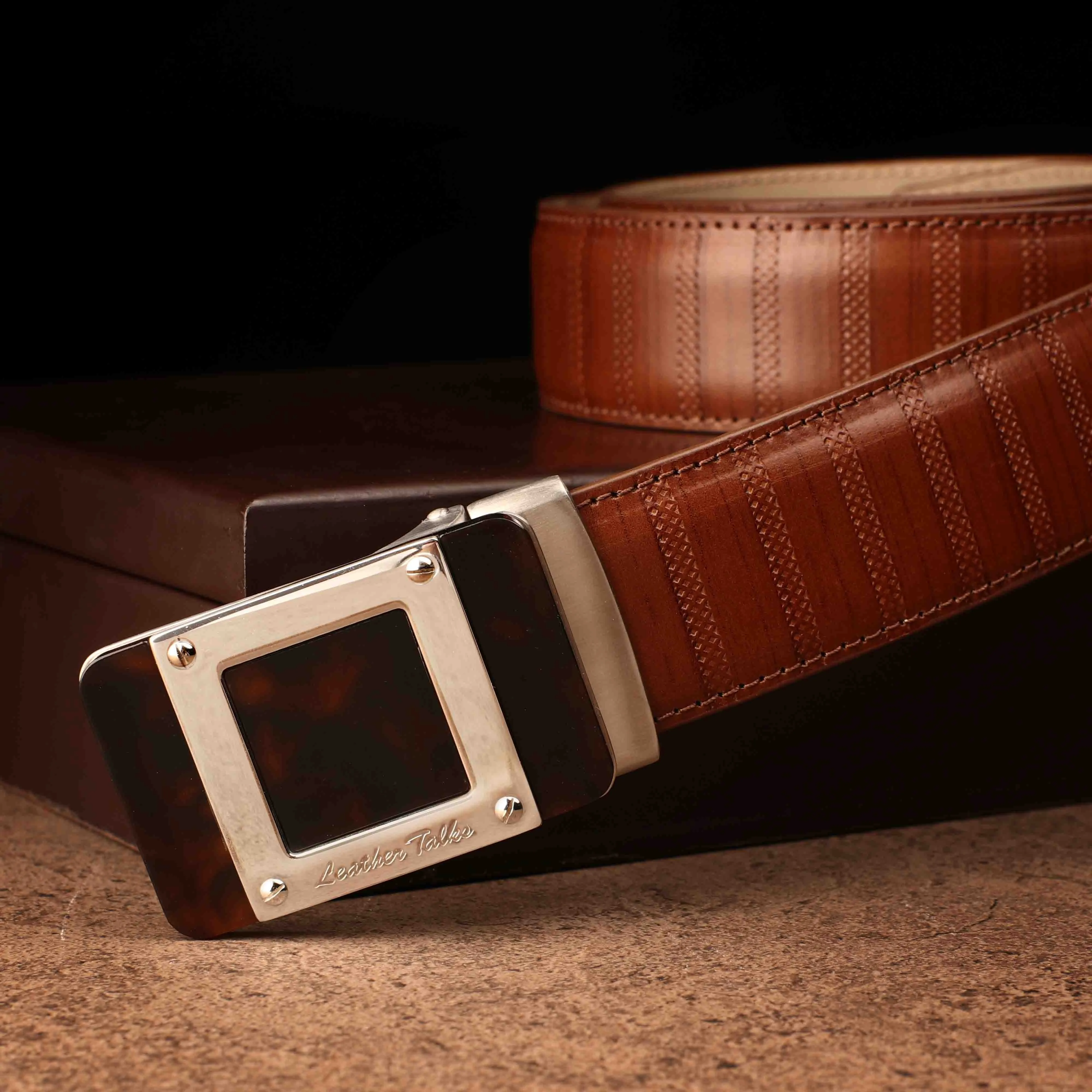 Italian VT Stripe | Original Leather Belt for Men | Color: Brown