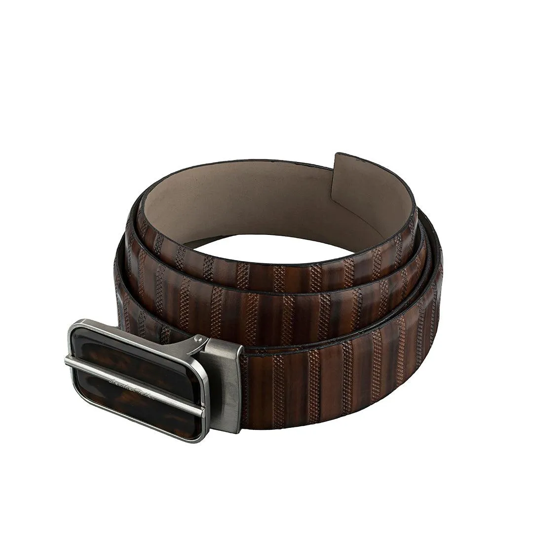 Italian VT Stripe | Original Leather Belt for Men | Color: Brown