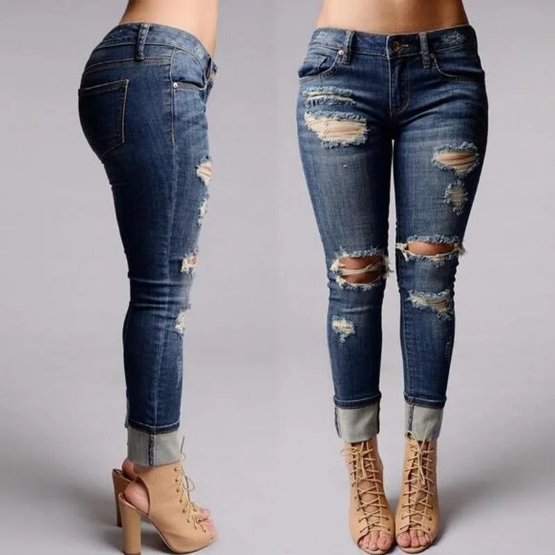 Ladies Dark Blue ripped jeans