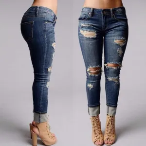 Ladies Dark Blue ripped jeans