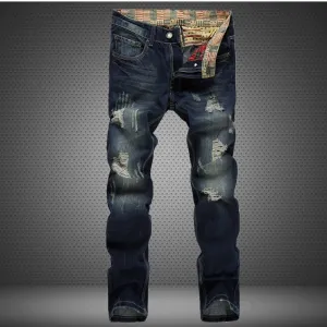 Men's Jeans Wear Hole Straight Tube