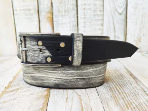 Mens White Leather Belt with Black Wash and Buckle - Unique Rustic Style Handmade Custom Rocker Belt - Perfect Gift
