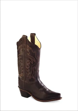 Old West Brown Canyon Childrens Boys Leather Snip Toe 8in Cowboy Boots 1.5 D