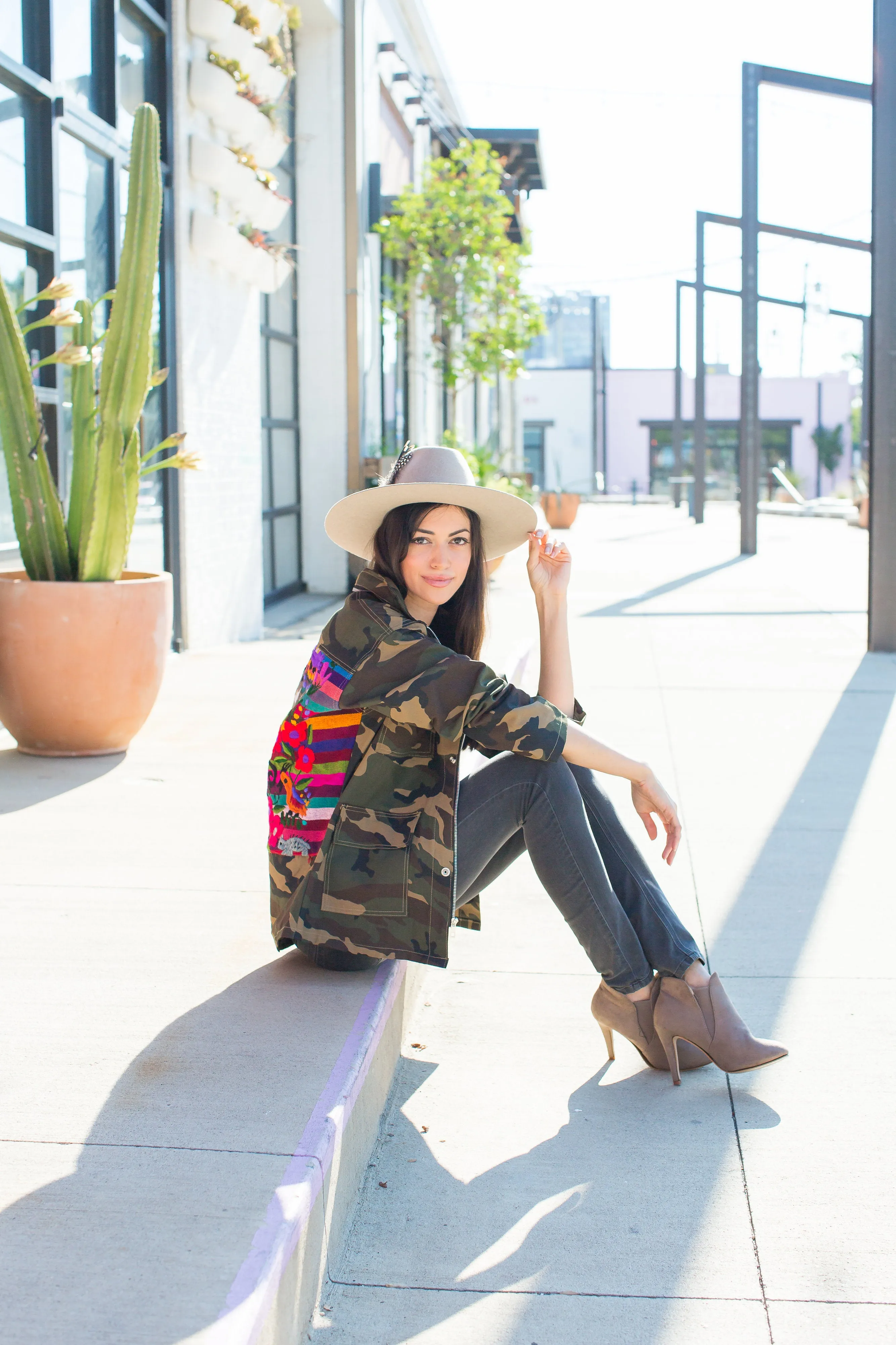 Oversized Camo Jacket with Rainbow stripe Embroidery we