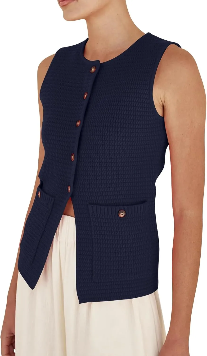 PEHMEA Women's Sweater Vest Sleeveless Button Down Spring Summer Tank Tops Trendy Cardigan Sweater Vests with Pockets