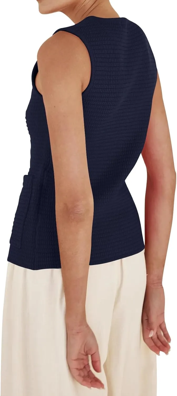 PEHMEA Women's Sweater Vest Sleeveless Button Down Spring Summer Tank Tops Trendy Cardigan Sweater Vests with Pockets