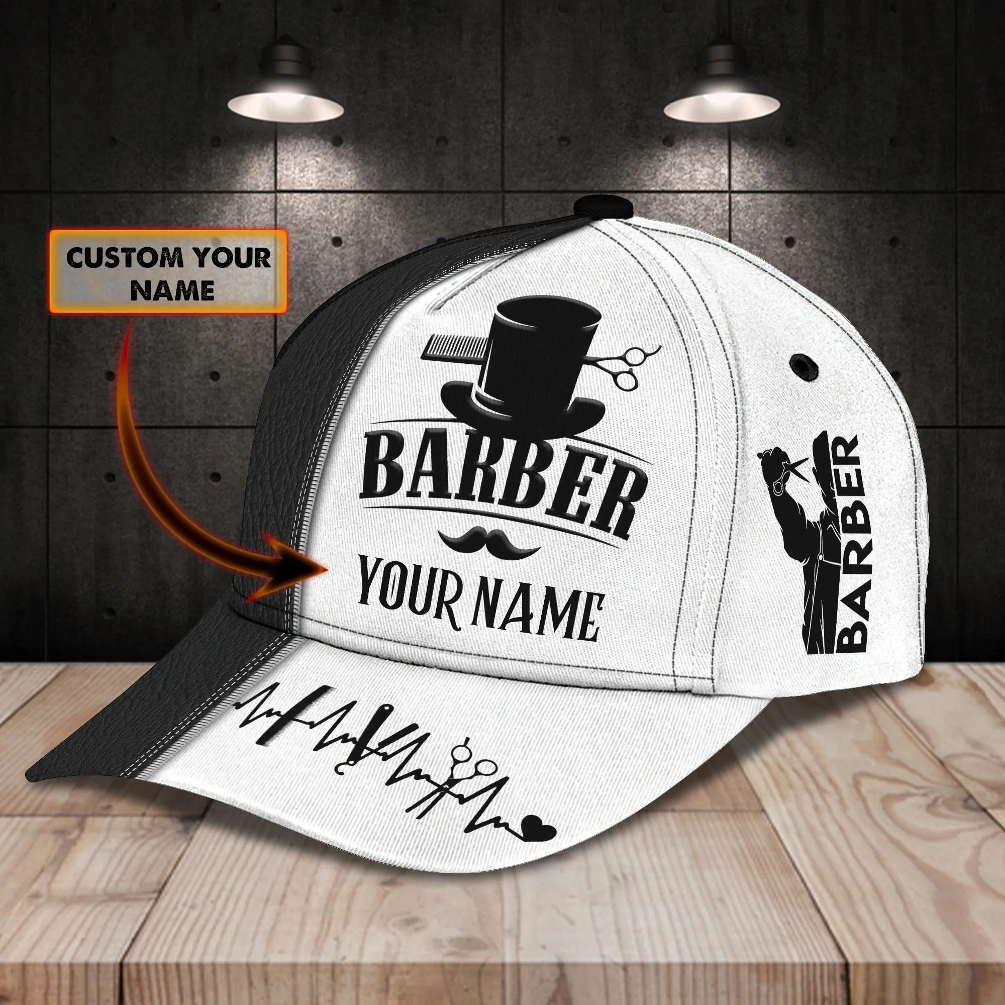 Personalized Barber Cap With Name, Christmas Gift For Barber Man, Barber Cap Hat Full Print