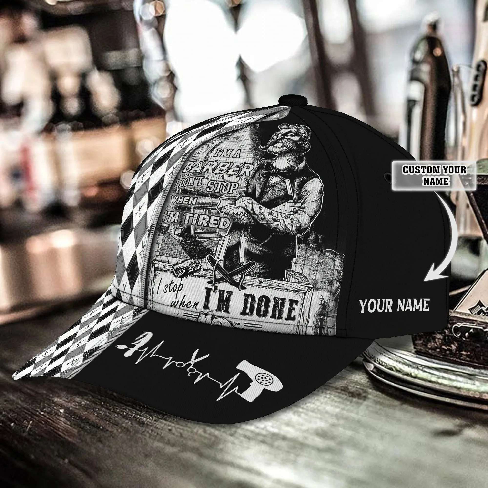 Personalized Barber Cap With Name, Christmas Gift For Barber Man, Barber Cap Hat Full Print