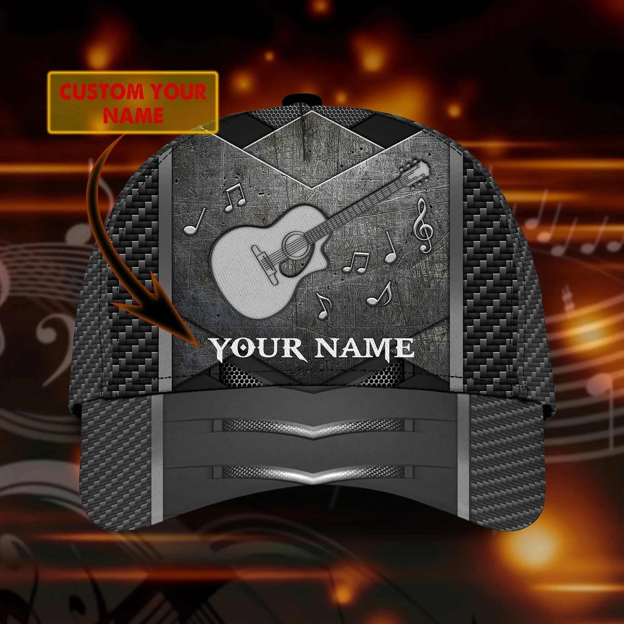 Personalized Classic 3D Guitar Cap, Love Guitar, Baseball Cap For Guitar Man, Gift For Guitar Lover
