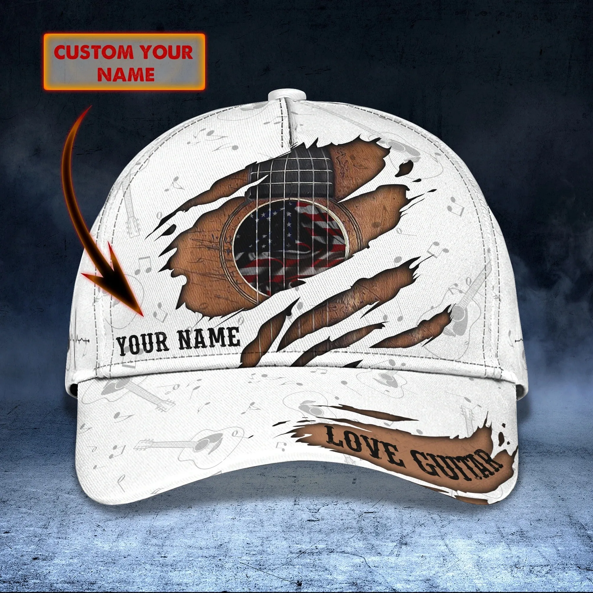 Personalized Classic 3D Guitar Cap, Love Guitar, Baseball Cap For Guitar Man, Gift For Guitar Lover