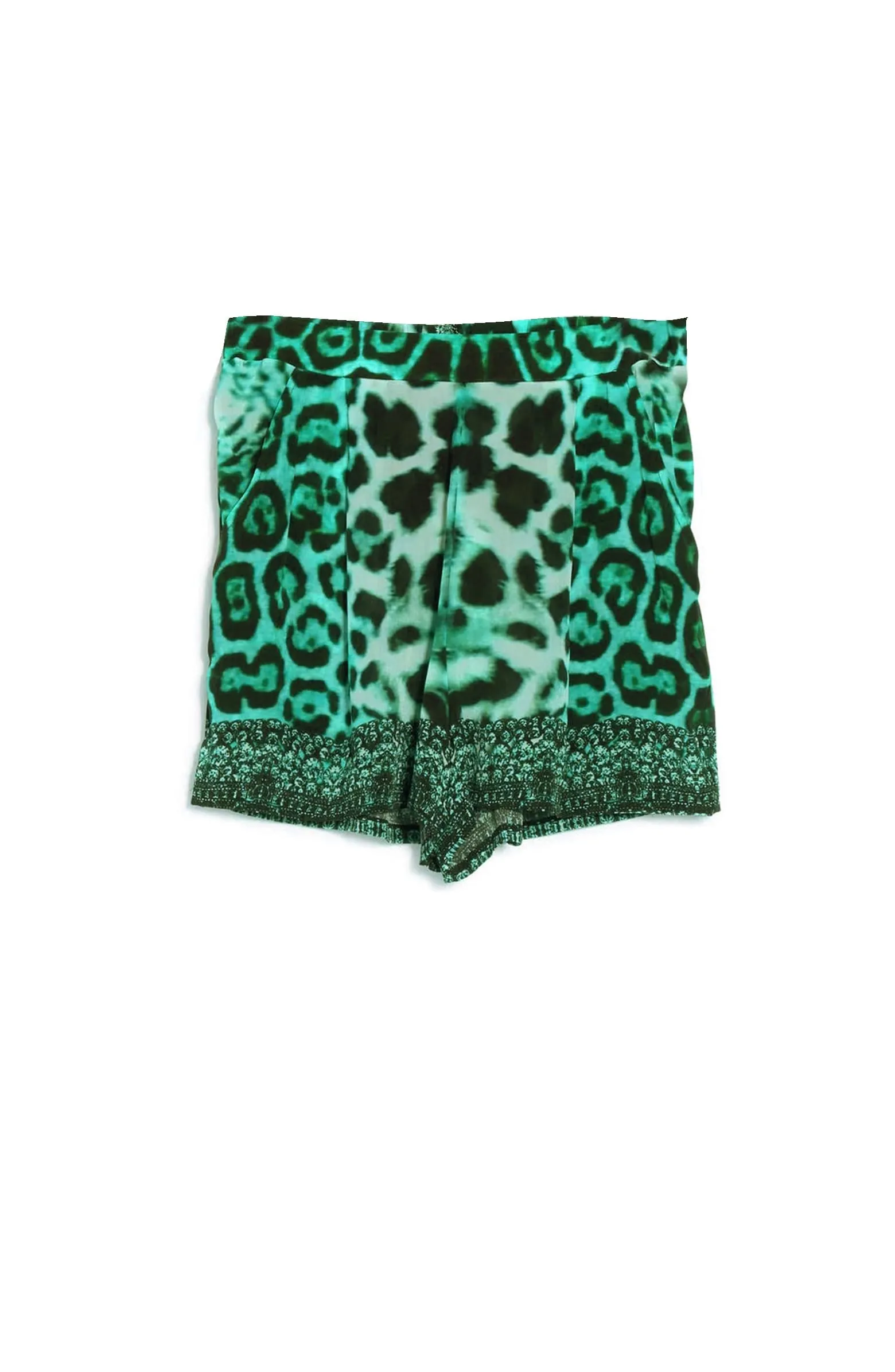 Printed Dark Green Shorts Womens