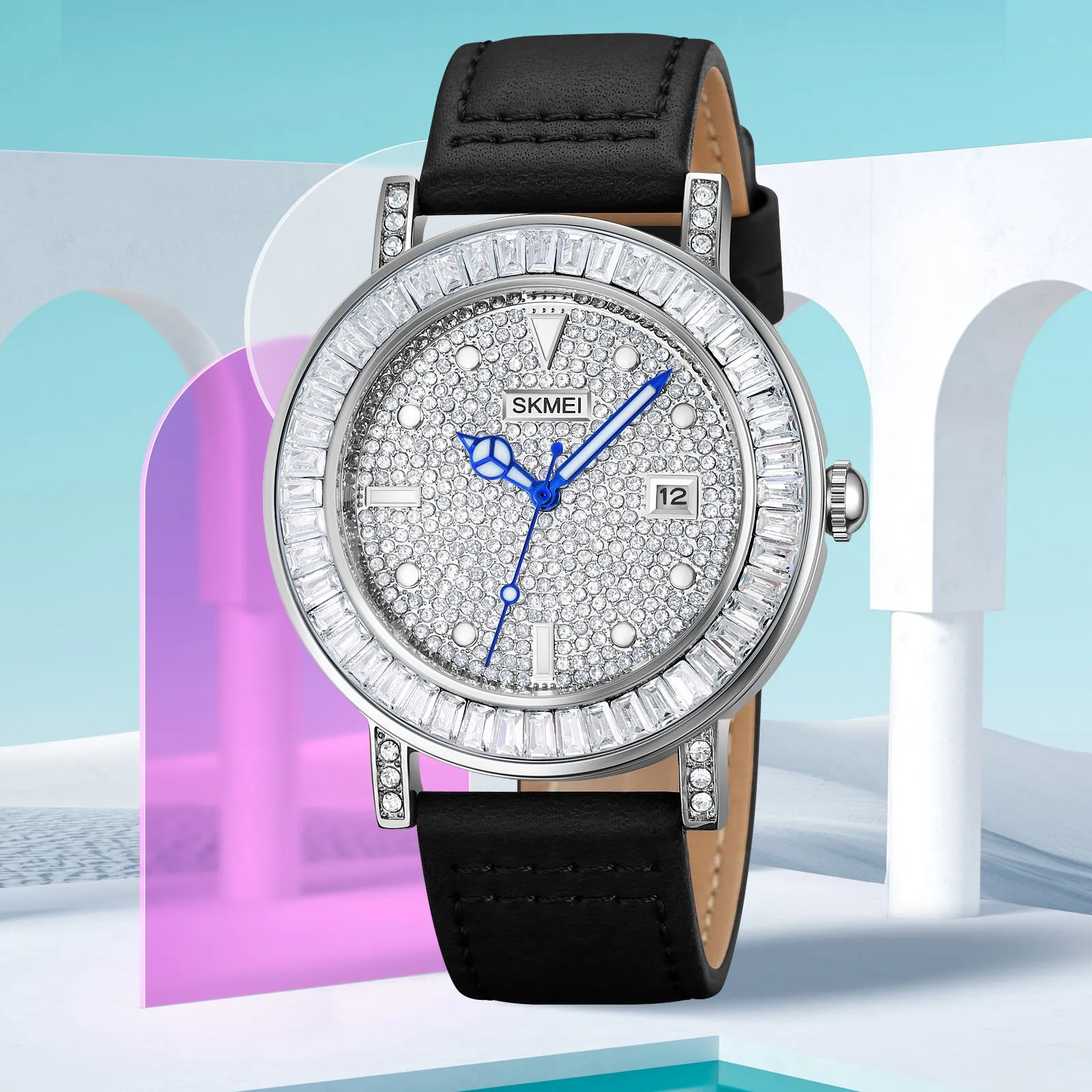 SKMEI 1953 Stylish Rhinestone Watch Bracelet for Women w/ PU Leather Strap